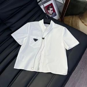 Camicia corta da <span class=keywords><strong>donna</strong></span> in <span class=keywords><strong>cotone</strong></span> bianco, camicetta estiva casual a maniche corte con decorazioni a triangolo - Product Image 6
