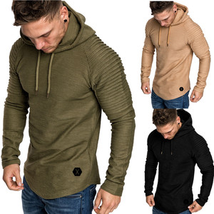 Maglietta da <span class=keywords><strong>uomo</strong></span> <span class=keywords><strong>Slim</strong></span> in tinta unita con cappuccio a maniche lunghe a righe con maniche Raglan plissettate <span class=keywords><strong>abbigliamento</strong></span> da <span class=keywords><strong>uomo</strong></span> con cappuccio - Product Image 1