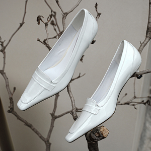 WETKISS - Mocasines de Cuero Blanco Puro Personalizados para Mujer, Zapatos de Tacón Bajo, Punta Cuadrada <span class=keywords><strong>Estrecha</strong></span>, Zapatos de Vestir, Mocasines de Oficina para Mujer - Product Image 2