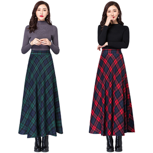 Faldas de mujer Maden vintage de seersucker con estampado a cuadros, corte A, maxi, cintura elástica, transpirables, texturizadas, con dobladillo acampanado, tendencia de verano - Product Image 1