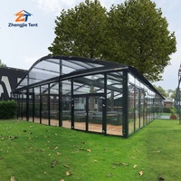 Tente Arcum moderne avec toit transparent en PVC, parois latérales en verre, structure en aluminium, imperméable, pour mariage, exposition, salon professionnel, extérieur