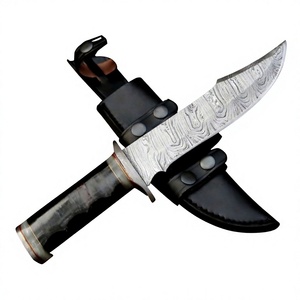 Couteau de chasse Bowie DIY OEM avec acier Damas et manche en bois et étui en cuir - Couteau de chasse d'extérieur - Product Image 6