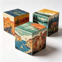 Puzzle 3x3 personnalisé avec peinture à l'huile UV, motif paysage cubain magique et porte-clés cube pour logo ou motif personnalisé