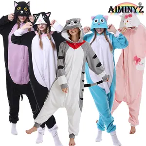 AIMINYZ ODM Fashion desain Musim Dingin menyesuaikan hewan lucu Hoodie Polar bulu lembut piyama Cosplay kustom untuk dewasa Onesie kucing