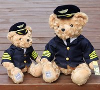 Ours en peluche, personnage d'hôtesse de l'air, ours en peluche avec uniforme, nouveau design d'animal en peluche, ours en peluche assis, pilote en peluche