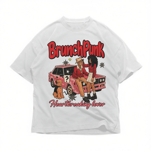 เสื้อยืดโอเวอร์ไซส์ลายกราฟิก BrunchPunk Heartbreaking Lover สไตล์วินเทจยุค 90s ลายการ์ตูน สีแดงชมพู สวยงาม - Product Image 2