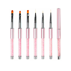 Kit de pinceaux à ongles en gel UV pour French manucure, lignes et motifs, avec manche en strass rose, pour peinture et dessin d'ongles en salon, ensemble de pinceaux de manucure en gel - Product Image 2
