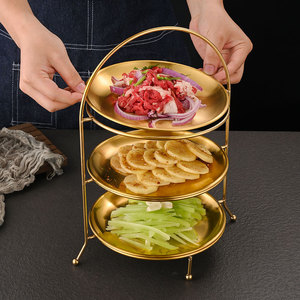 Estante de Almacenamiento Creativo Coreano de Acero Inoxidable de Tres y Cinco Niveles, Plato Metálico para Postres, Pasteles y Frutas, Plato para Barbacoa de Restaurante - Product Image 5