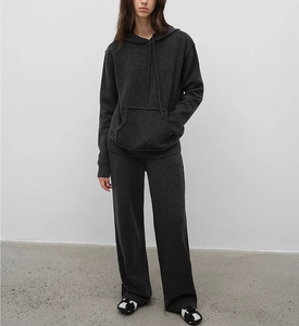 American Casual Sporty 100% Sweatshirt à capuche en tricot de <span class=keywords><strong>laine</strong></span> Lounge Wear Pants Set New Daily Wear Top and Straight Leg Pants Set - Product Image 1