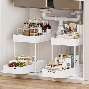 Organisateur sous l'armoire de <span class=keywords><strong>cuisine</strong></span> et de salle de bain avec crochets pour évier, porte-gobelets et porte-baguettes en métal pour le rangement des aliments, <span class=keywords><strong>tiroir</strong></span> - Product Image 2
