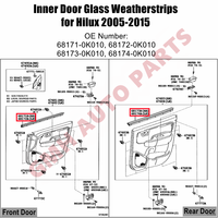 Joint d'étanchéité de vitre de porte intérieure pour Toyota Hilux 2005-2015, pièce de rechange, référence OE 68171-0K010 68172-0K010