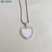 Colliers pendentifs rotatifs double face en alliage de zinc vierge pour sublimation, en forme de cœur, pour impression par transfert thermique de logo, photo, bijoux, cadeau