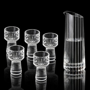 Vente en gros service à saké japonais <span class=keywords><strong>carafe</strong></span> à saké en verre <span class=keywords><strong>carafe</strong></span> à saké à rayures verticales côtelées - Product Image 1