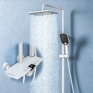 Set pancuran air kamar mandi, peralatan kamar mandi termostatik pasang dinding hujan, keran Pancuran persegi untuk bak mandi