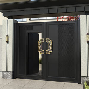 Puerta Doble Eléctrica de Patio para Villa, de Estilo Postmoderno, Tallada, Simple, de Lujo Ligero, de Aleación de Aluminio y Acero Inoxidable, Resistente al Agua, Estilo Rústico - Product Image 4