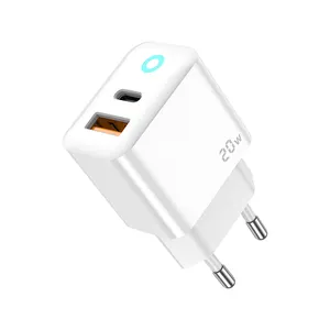 Hot Sale EU plug pd 20w usb type c fast wall charger adapte dual usb-c type c fast wall charger adaptor For Samsumgh xiaomi