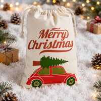 Sac cadeau de Noël, camion rouge vintage avec sapin de Noël, sac à cordon réutilisable, sac cadeau de Noël pour enfants, décoration de Noël