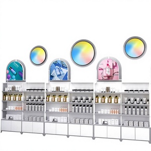 Nouvelle vitrine cosmétique ronde de style nordique, présentoir de magasin avec cadre métallique et boîte lumineuse publicitaire pour magasin de cosmétiques - Product Image 2