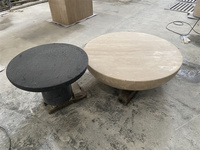 Table basse en travertin Romano rond sculpté à tambour géométrique Table basse centrale à faible hauteur