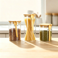 Bocaux en verre de qualité alimentaire, transparents, ronds, avec couvercle en bambou et cuillère, hauteur 127 mm, pour le stockage du riz, des pâtes et des légumineuses
