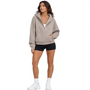 Sudadera con capucha de invierno para hombre, 100% algodón, corte regular, estilo urbano, con media cremallera, forro polar, cordón y bolsillo, venta al por mayor - Product Image 2