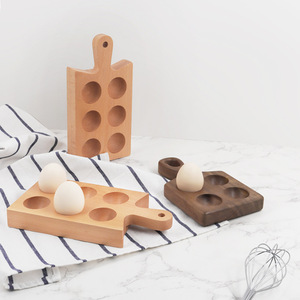 Plateau à œufs en bois massif naturel avec poignée ergonomique, <span class=keywords><strong>support</strong></span> à œufs de qualité alimentaire à 4/6 compartiments pour le rangement en cuisine et le service à domicile - Product Image 2