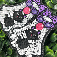 Patch chat fantôme à sequins avec logo personnalisé, 3 pouces, bordure scintillante Halloween, pour lunettes de soleil, chapeaux et casquettes, thermocollant ou à coudre, fabricant OEM