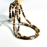 Collier personnalisé en pierre naturelle œil de tigre et perles de coquillage Puka, perles de coquille de noix de coco marron, bijoux de plage d'été en coquillages et conques