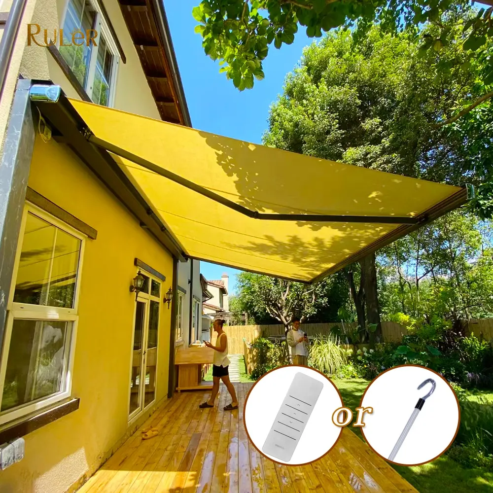 Motorized Full Cassette Retractable awning with LED light 30 years awning manufacturer outdoor Sunshade retractable awning