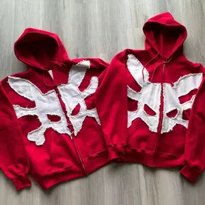 Custom Logo High Quality Applique Embroidery Unisex Heavy Pullover Hoodies French Terry Oversized Zip Up Hoodies Sweatshirts