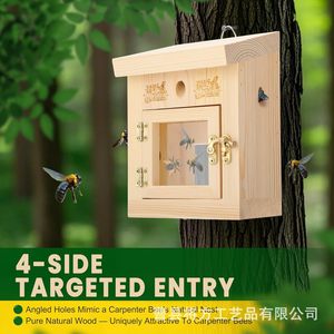 Nouvelle boîte d'élevage d'abeilles en bois transfrontalière, piège à insectes suspendu, cabane piège à insectes de jardin - Product Image 3