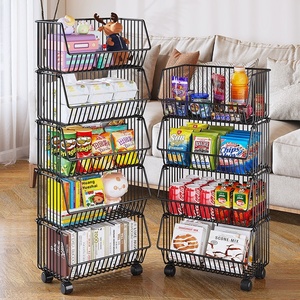 Küchen gemüse Obst Lager regal Multifunktion aler Wagen Mehr schicht iger, nicht faltbarer Boden aufbewahrung skorb Kohlenstoffs tahl - Product Image 1