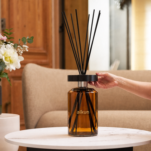 Aikun Large Capacity Clear Glass Amber Oil Black Collar Reed <b>Diffuser</b> Set with Multiple Black Sticks and Protective Gift Box - Product Image 3