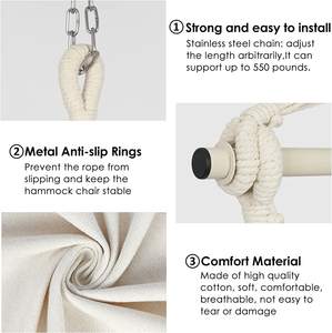 हैममॉक चेयर फांसी की रस्सी से खिसकती है और जेब कपास लटकी कुर्सी, बगीचे के लिए स्विंग - Product Image 5