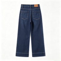 Jean taille haute pour femme, coupe large, extensible, longueur cheville, effet usé, 4 poches, bouton et fermeture éclair