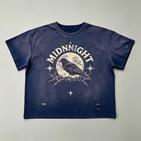 T-shirt bleu délavé à l'acide, style vintage, effet salissé, streetwear, avec motif MIDNNIGHT, pour hommes et unisexe, lot en gros