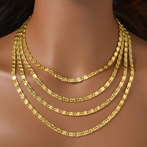 Collier unisexe tendance en laiton plaqué or 18 carats 750 d'Italie, maillons ovales gaufrés fantaisie en forme de fleur, idéal pour un anniversaire - Product Image 2