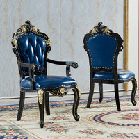 Chaises de salle à manger classiques européennes, chaises en bois massif sculptées royales, chaises en cuir pour hôtels, salons