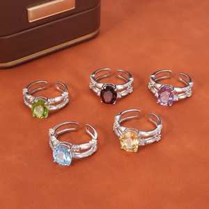 Anillo de Plata de Ley 925 con Cristal Ovalado de 8*10mm, Ajustable, con Piedra Natural, Joyería Casual para Mujer, Regalo de Cumpleaños para Chicas - Product Image 5
