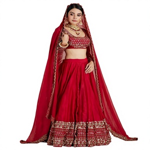 Lehenga Choli de Seda Roja Carmesí de Lujo para Novia, con Bordado Pesado de Lentejuelas y Zari, Ghagra Choli con Dupatta para Boda India - Product Image 1