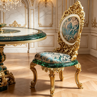 Ensemble table et chaises de salle à manger rectangulaire en bois massif sculpté, style européen, finition vieillie, mobilier de maison pour salle à manger.
