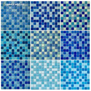 Fabricación de nivel profesional, azulejos de piscina clásicos pequeños cuadrados, mezclados, serie azul