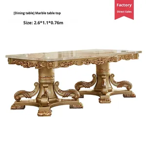 ชุดโต๊ะอาหารหินอ่อนสไตล์ยุโรป รูปทรงสี่เหลี่ยมผืนผ้า พร้อมเก้าอี้ สำหรับใช้ในบ้านหรือร้านอาหาร ทำจากไม้เนื้อแข็งแกะสลัก สามารถถอดประกอบได้ - Product Image 4