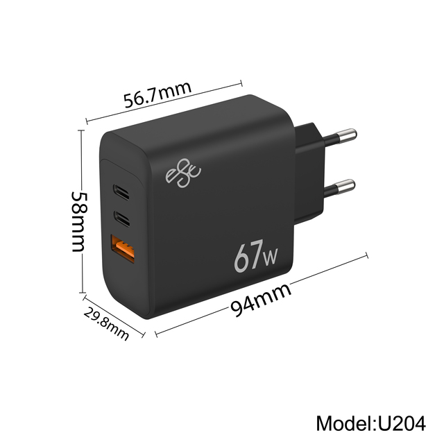 Factory Price 67W GaN C&C&A Charger PD 3.0 Fast Charging for Laptop & Mobile Phone