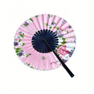 Éventail pliant rond de style japonais avec logo personnalisé imprimé, éventail à main en bambou pour mariage - Product Image 2