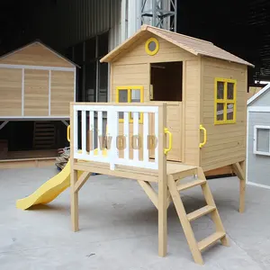 Bambini all'aperto di lusso in legno Veranda a due piani per bambini casa da gioco con scivolo