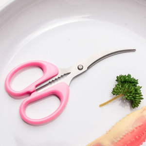 Pink Curved Blade Stainless Steel <b>Scissors</b> For Crayfish And Crab Back Cutting Household Seafood Tools 420 Steel Elbow Shape - Product Image 3