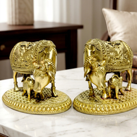 Patung Sapi dan Anak Sapi dari Kuningan Murni 7x5x5cm 100% Kuningan Gau Mata Murti Puja Buatan Tangan Tahan Lama Dekorasi Rumah & Kuil Hadiah Spiritual