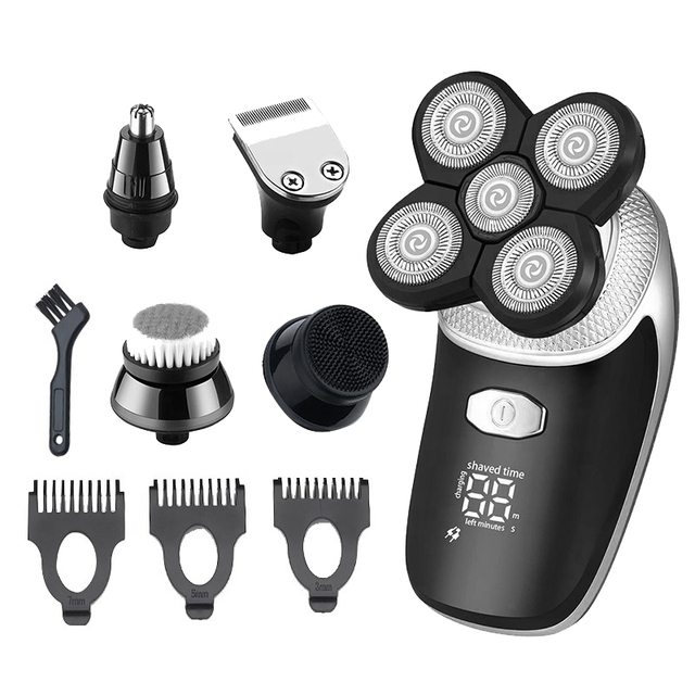 Hot 5 in 1 Grooming Kit Electric Razor Bald Men Beard Trimmer Shaving Machine Rotary Waterproof Electric Hair Shaver