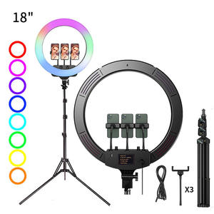 Anneau lumineux LED RGB de 45 cm pour <span class=keywords><strong>vidéo</strong></span> en direct sur TikTok, anneau lumineux de 18 pouces avec trépied pour éclairage photographique - Product Image 3